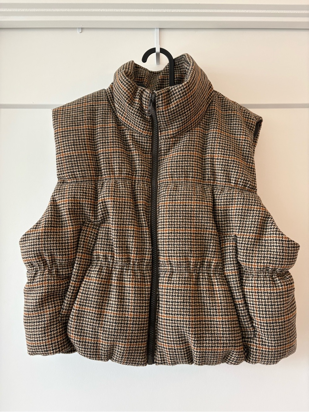 Women's Houndstooth Quilted Puffer Vest - Brown
